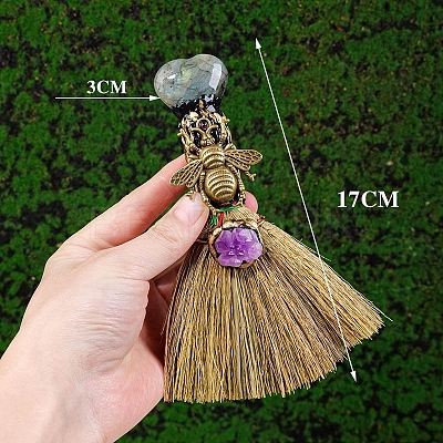 Natural Labradorite Heart Magic Broom PW-WG27934-01-1