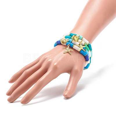4Pcs 4 Style Handmade Polymer Clay Heishi Surfer Stretch Bracelets Set BJEW-JB08638-1
