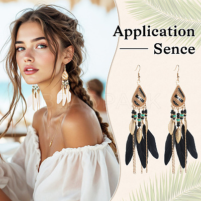 2 Pairs 2 Colors Bohemian Alloy Feather Dangle Earrings EJEW-TA0001-78A-1
