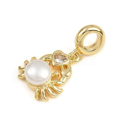 Brass Pave Clear Cubic Zirconia and Imitation Pearl European Dangle Charms KK-C114-15G-1