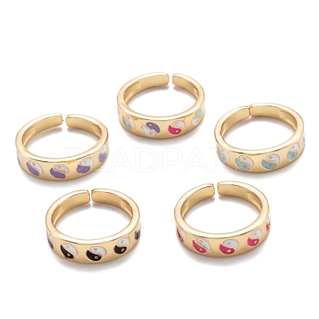 Brass Enamel Cuff Rings RJEW-I077-13G-1