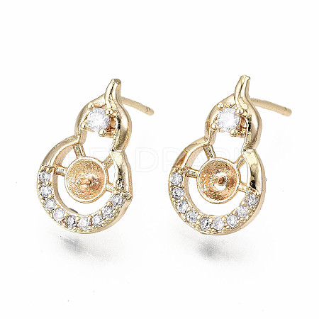 Brass Micro Pave Clear Cubic Zirconia Stud Earring Findings KK-S360-006-NF-1