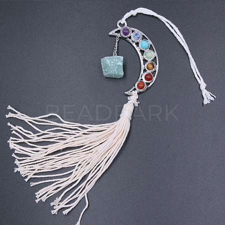 Green Aventurine Cotton Tassel Pendant Decorations DJEW-PW0009-039H-1