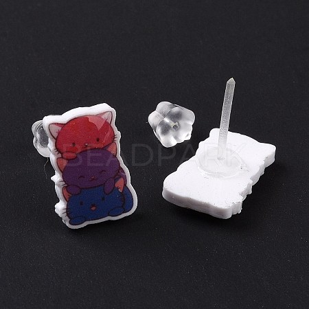 Acrylic Cat Stud Earrings with Platic Pins for Women EJEW-F293-04C-1