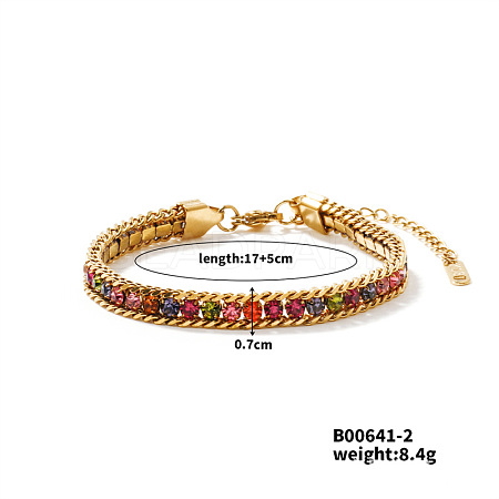 Sparkling European Style Stainless Steel Colorful Rhinestone Chain Bracelets for Women CU3590-2-1