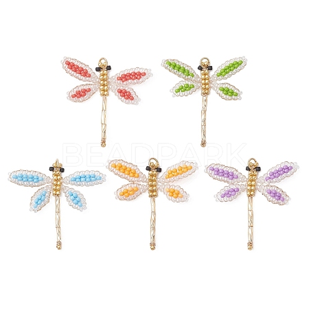 Glass Seed Beaded Dragonfly Pendants PALLOY-MZ00983-1