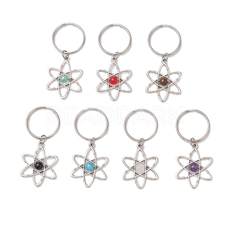 7Pcs Natural Gemstone Keychains KEYC-JKC01244-1