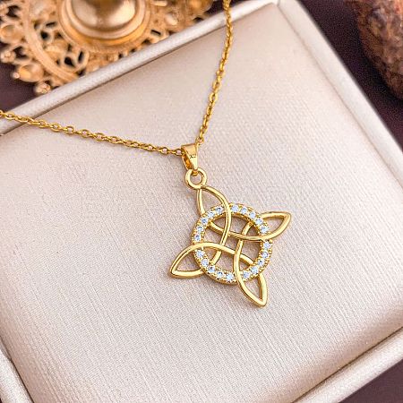 Brass Micro Pave Clear Cubic Zirconia Viking Knot Pendant 304 Stainless Steel Cable Chain Necklaces for Women WG5818B-03-1