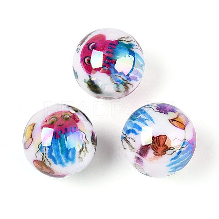 Ocean Theme Printed Opaque Acrylic Beads MACR-T048-07F-1