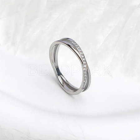 304 Stainless Steel Micro Pave Clear Cubic Zirconia Finger Rings for Women FS-WG1B662-08-1