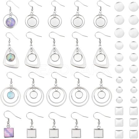 Unicraftale 12 Pairs 4 Style Glass Blank Dome Dangle Earrings EJEW-UN0002-21-1