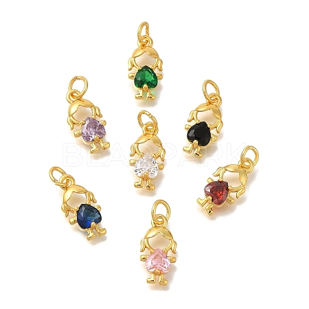 Rack Plating Brass Micro Pave Cubic Zirconia Charms KK-I716-25G-1