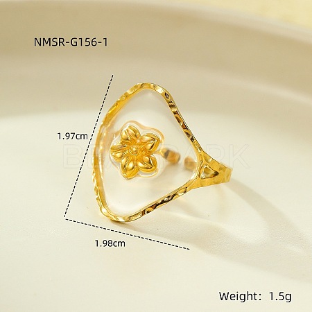 Preserved Flowers 304 Stainless Steel and Epoxy Resin Open Cuff Rings for Women FS-WGCF311-02-1