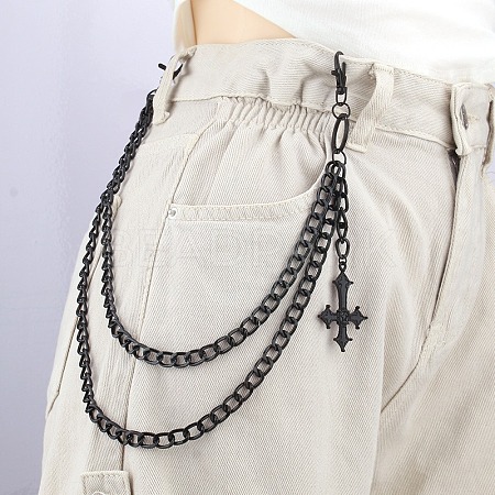 Alloy Cross Charm Curb Chain Double Layer Chain Belts for Pants FS-WGFC860-01-1