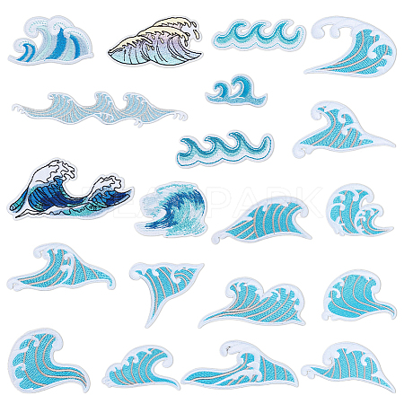 20Pcs Wave Theme Polyester Computerized Embroidery Patches PATC-GA0002-05-1