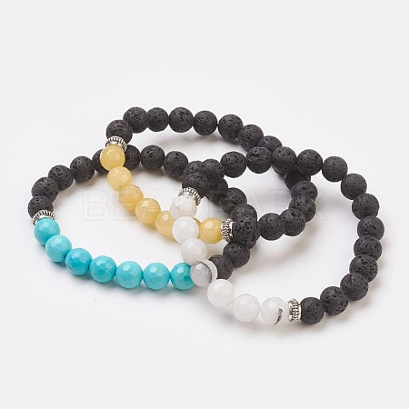 Natural & Synthetic Mixed Stone Stretch Bracelets BJEW-JB03716-1