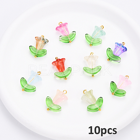 10Pcs Glass Pendants PALLOY-YW00040-10-1