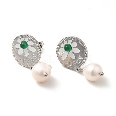 Daisy with Natural Pearl Dangle Stud Earrings STAS-H175-23P-1