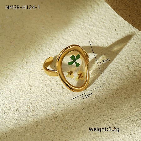 Preserved Flowers 304 Stainless Steel and Epoxy Resin Open Cuff Rings for Women FS-WGCF311-13-1