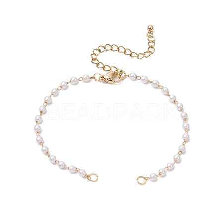 Handmade Brass & Round ABS Plastic Imitation Pearl Link Chain Bracelet Making AJEW-JB01326-1