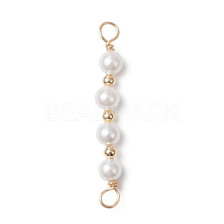 Round Shell Pearl Beaded Connector Charms PALLOY-JF03704-1
