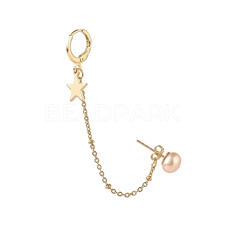 Natural Pearl Brass Crawler Ear Studs Chains EJEW-JE04566-03-1