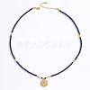 Stainless Steel Evil Eye Pendant Faceted Round Dyed Natural Lapis Lazuli Beaded Necklaces for Women Ion Plating(IP) JF6983-6-1