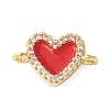 Brass Micro Pave Clear Cubic Zirconia Heart Connector Charms KK-A252-09G-1