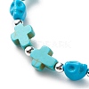 Synthetic Turquoise(Dyed) Cross & Skull Beaded Stretch Bracelet BJEW-JB08449-04-5