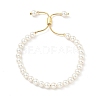 Shell Pearl Beaded Slider Bracelet with Brass Snake Chain BJEW-B066-01B-01-1