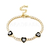 Heart with Evil Eye Enamel Link Bracelet with Clear Cubic Zirconia Tennis Chains BJEW-G650-04G-2