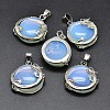 Flat Round with Dragon Platinum Plated Brass Opalite Pendants X-G-F228-24E-RS-1