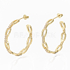 Semicircular Brass Micro Pave Clear Cubic Zirconia Cable Chain Stud Earrings EJEW-N015-01-1