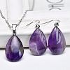 Teardrop Natural Amethyst Pendant Necklaces & Dangle Earrings Sets FS-WGAC060-03-1