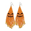 Boho Seed Bead Halloween Pumpkin Tassel Earrings EJEW-Q380-04E-1