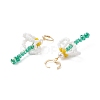 Shell Pearl & Glass Braided Flower with Long Tassel Dangle Leverback Earrings EJEW-TA00122-5