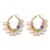 Glass & Natural Pearl Beaded Hoop Earrings EJEW-JE05234-1