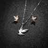 Stainless Steel Bird Stud Earrings & Pendant Necklaces Sets for Women PW-WG4042D-02-1
