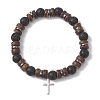 2Pcs Adjustable Natural Coconut & Lava Rock & Synthetic Lava Rock Beads Stretch Bracelets BJEW-JB13285-3