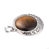 Natural Tiger Eye Pendants with Hollow Platinum Brass Findings G-P448-A15-P-3