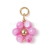 Dyed Natural Shell & Brass Round Beaded Flower Pendants PALLOY-JF03462-3