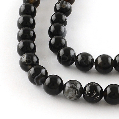 Natural Black Onyx Round Bead Strands G-R198-8mm-1
