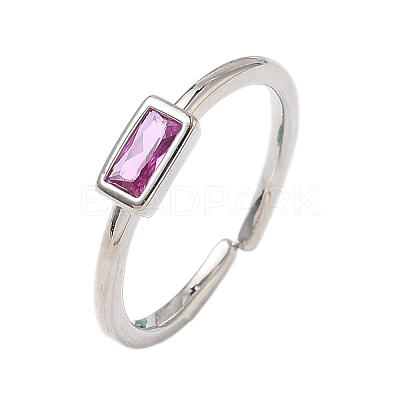 Rectangle Brass with Glass Cuff Rings for Women RJEW-Z111-05P-1