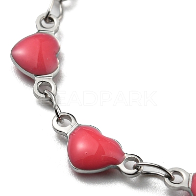 Stainless Steel Color 304 Stainless Steel Heart Link Chain Bracelet with Enamel BJEW-E088-01P-1