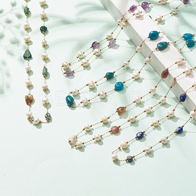 Natural Gemstone & Pearl Beaded Necklace NJEW-JN03894-1