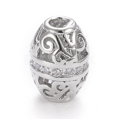 Brass Micro Pave Clear Cubic Zirconia Beads KK-K243-12P-1
