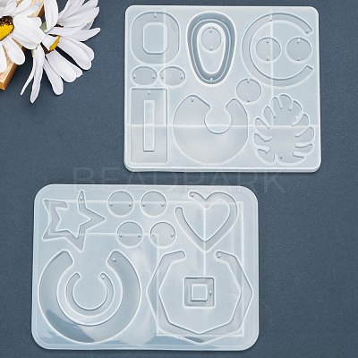 4Pcs Geometry/Heart/Letter Pendant & Links Silicone Molds DIY-LS0003-19-1