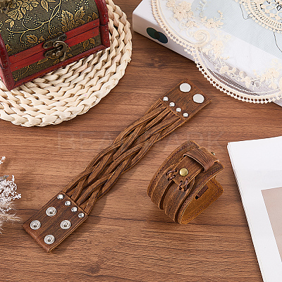 2Pcs 2 Styles Leather Wrap Snap Bracelets BJEW-CL0001-42-1