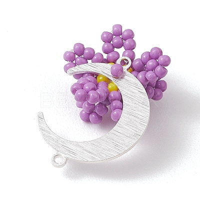 Glass Seed Beaded Moon & Flower Pendants PALLOY-MZ01185-01-1