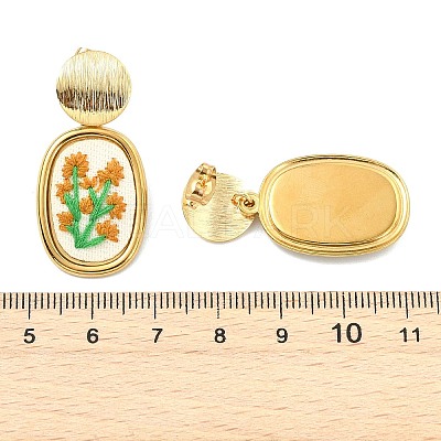 304 Stainless Steel & Cloth Embroidery Stud Dangle Earrings EJEW-JE07298-03-1